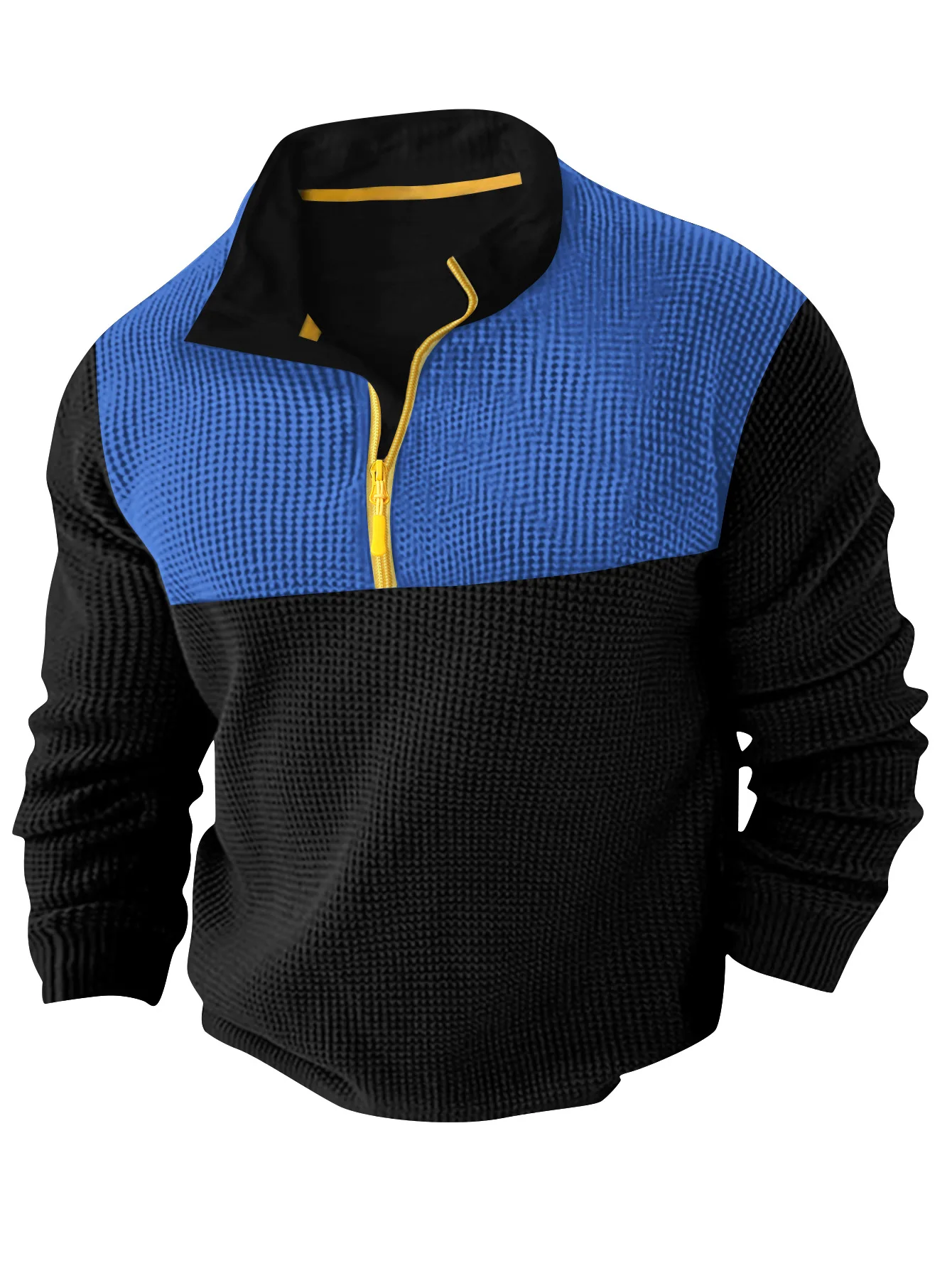 2025 New Patchwork Autumn winter fabric men's casual long sleeve solid color half zip stand collar T-shirt top men's pullover ﻿ thumbnail 5