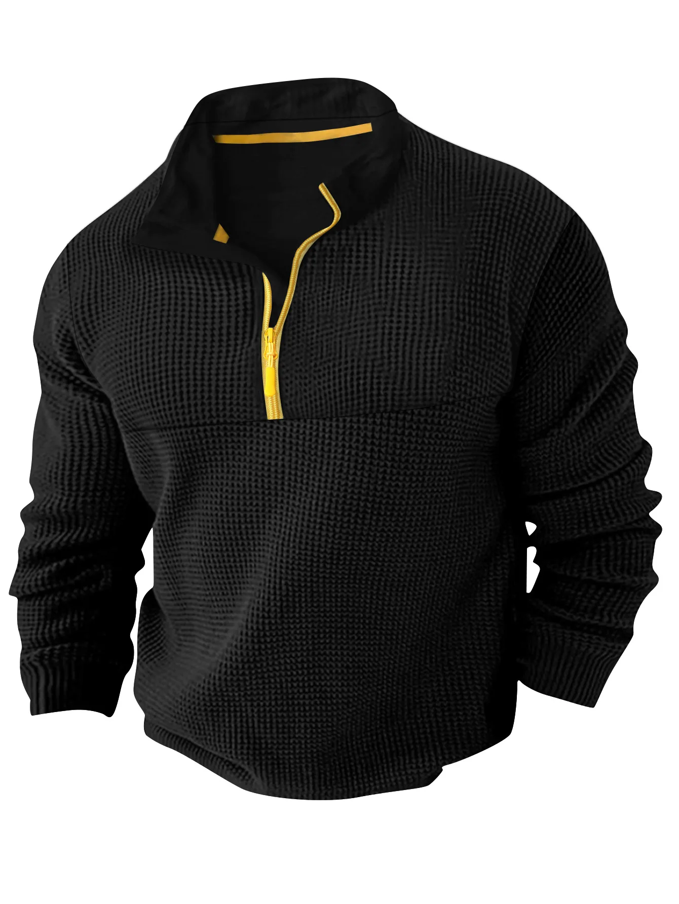2025 New Patchwork Autumn winter fabric men's casual long sleeve solid color half zip stand collar T-shirt top men's pullover ﻿ thumbnail 4