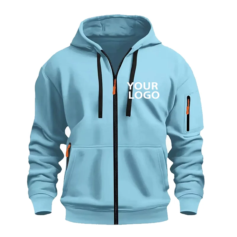DIY Custom Logo Men's Casual Sports Hoodie Full-Zip Pocket Sweatshirt Fashion Arm Pocket Outdoor Long-Sleeve Pullover Hoodie thumbnail 6