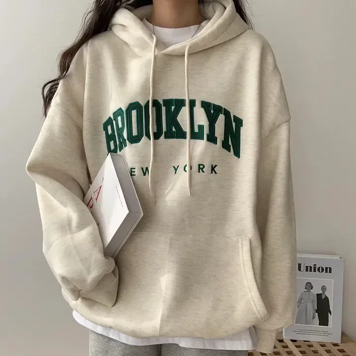 American Style Printed Letter Hooded Sweatshirt Women's Loose Fit Thickened Fleece Lined Cross-border Clothing thumbnail 3