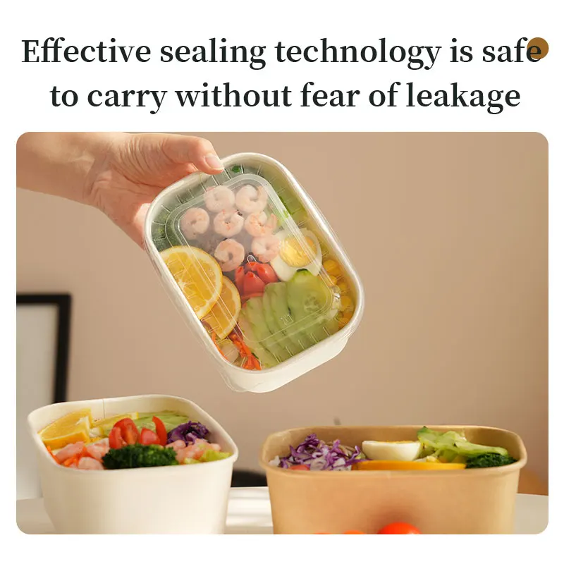 25pcs Disposable Brown Rectangle Kraft Paper Bowl With Lid Lunch Box Party Supplies Takeout Salad Bowl Food Packaging Container thumbnail 3