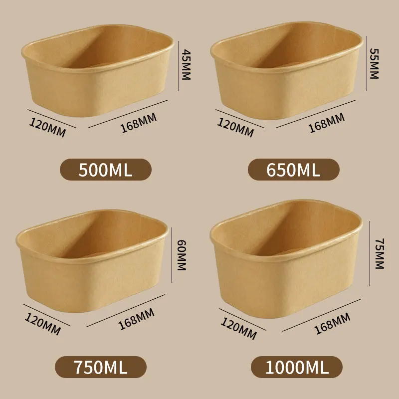 25pcs Disposable Brown Rectangle Kraft Paper Bowl With Lid Lunch Box Party Supplies Takeout Salad Bowl Food Packaging Container thumbnail 6