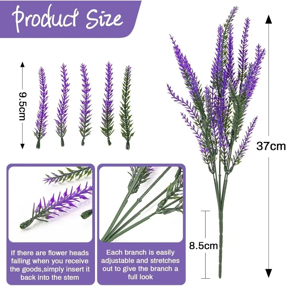 5Pcs Artificial Lavender Flowers Heads DIY Fake Flowers Bouquets Home Room Decor Party Garden Table Wedding Decor Outdoor Plants thumbnail 6