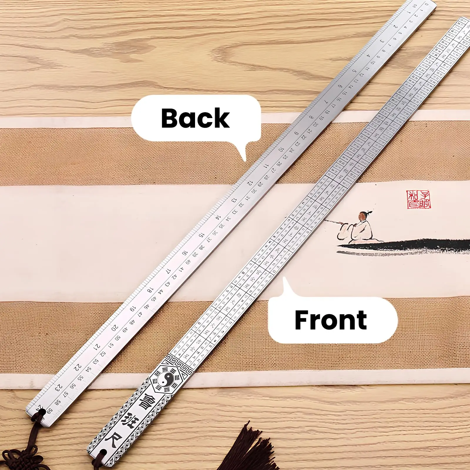 20in/50cm Heavy Duty Stainless Steel Ruler – Dual-Scale Inch/Cm, 3mm Thick for Precision, with Leather Case, Self Defense Tool thumbnail 6