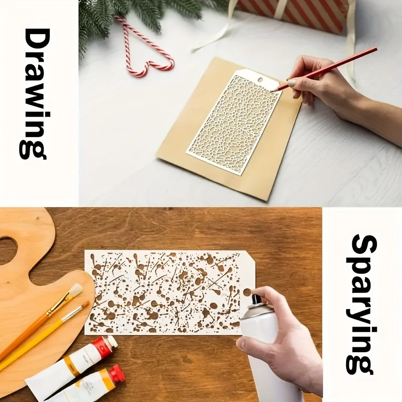 8pcs/set Textured Hollow DIY Painting Stencil Set Painting Template Vintage Hollow Pattern Creative DIY Journal Drawing Painting thumbnail 5