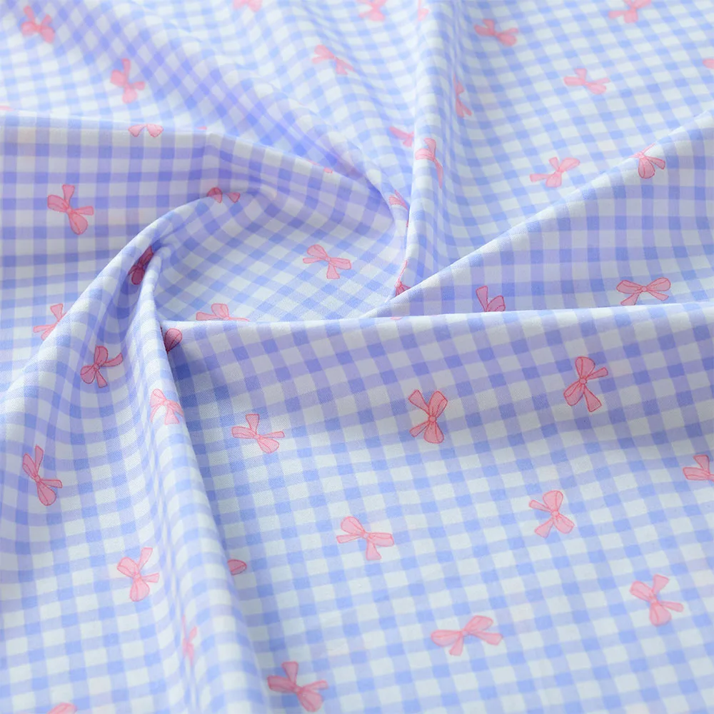Grid Bow Printed 100% Cotton Fabric For DIY Sewing Clothes Patchwork Quilting Cloth Bedding Blanket Sheet Pillow Decor Handcraft thumbnail 4