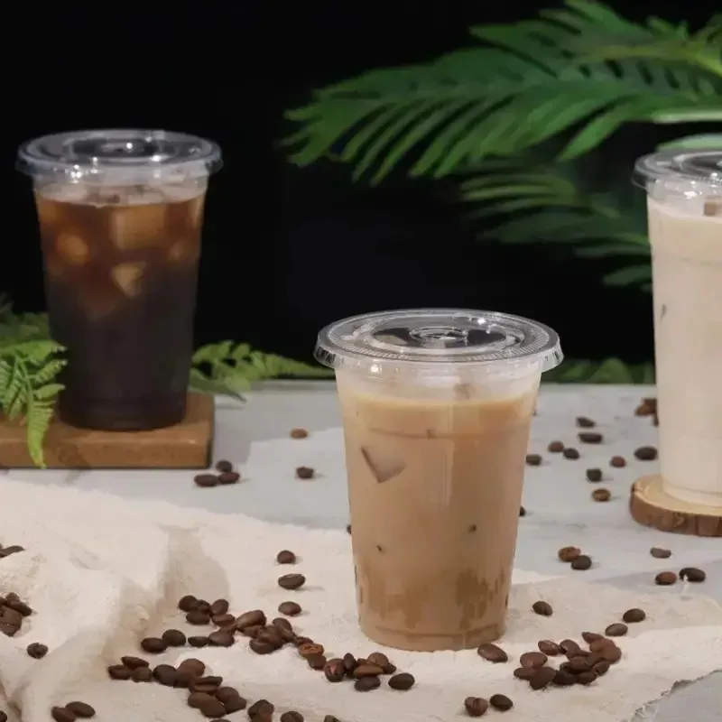 50PCS Disposable Plastic Cup with Lids Plastic Cup Coffee Milkshake Cold Drinks Outdoor Picnic Party Birthday Wedding Supplies thumbnail 5