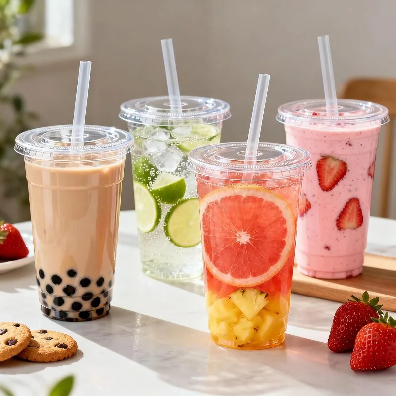 50PCS Disposable Plastic Cup with Lids Plastic Cup Coffee Milkshake Cold Drinks Outdoor Picnic Party Birthday Wedding Supplies thumbnail 6
