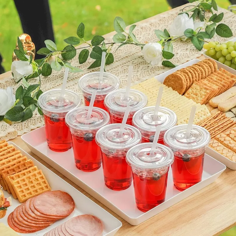 50PCS Disposable Plastic Cup with Lids Plastic Cup Coffee Milkshake Cold Drinks Outdoor Picnic Party Birthday Wedding Supplies thumbnail 4