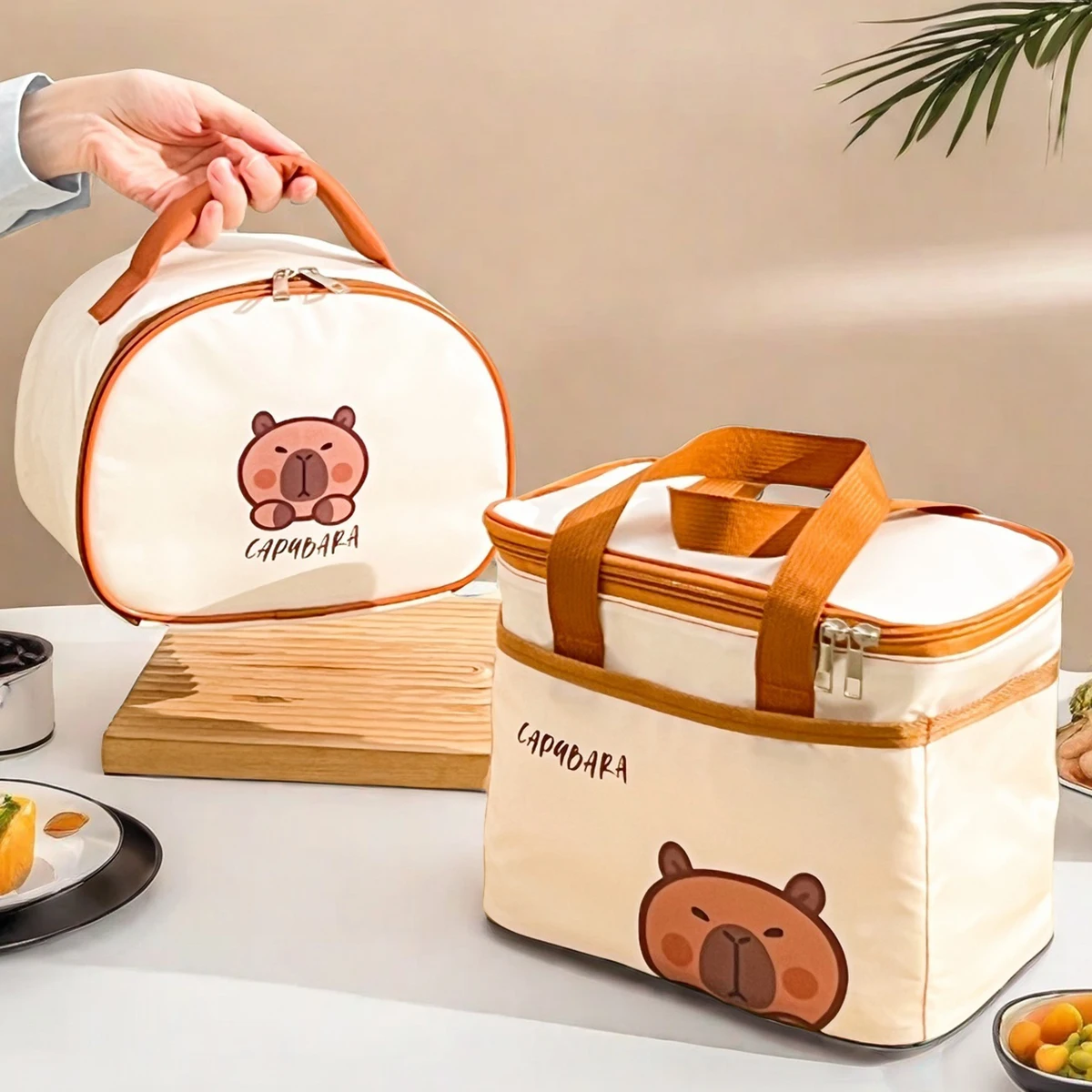 Cute Capybara Insulated Lunch Bag For Student Kid Portable Large Capacity Waterproof Food Thermal Bag Reusable Picnic Cooler Bag