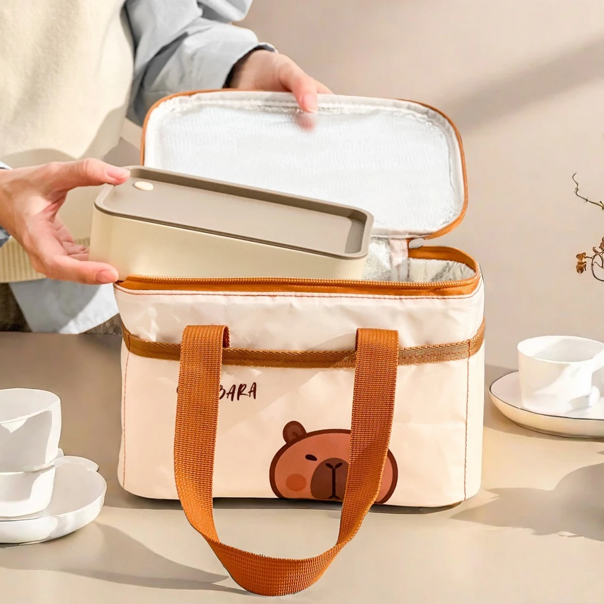 Cute Capybara Insulated Lunch Bag For Student Kid Portable Large Capacity Waterproof Food Thermal Bag Reusable Picnic Cooler Bag thumbnail 5