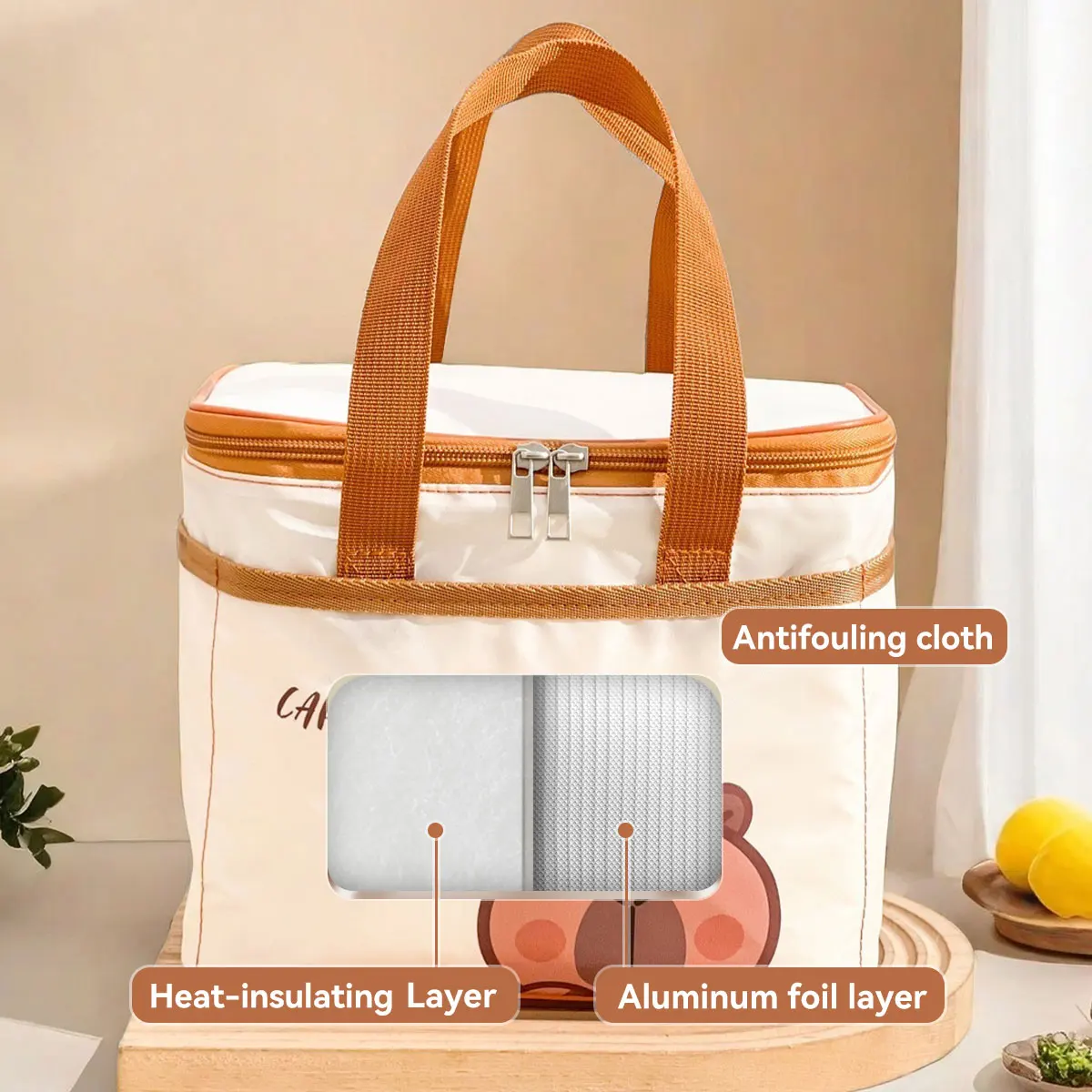 Cute Capybara Insulated Lunch Bag For Student Kid Portable Large Capacity Waterproof Food Thermal Bag Reusable Picnic Cooler Bag thumbnail 3