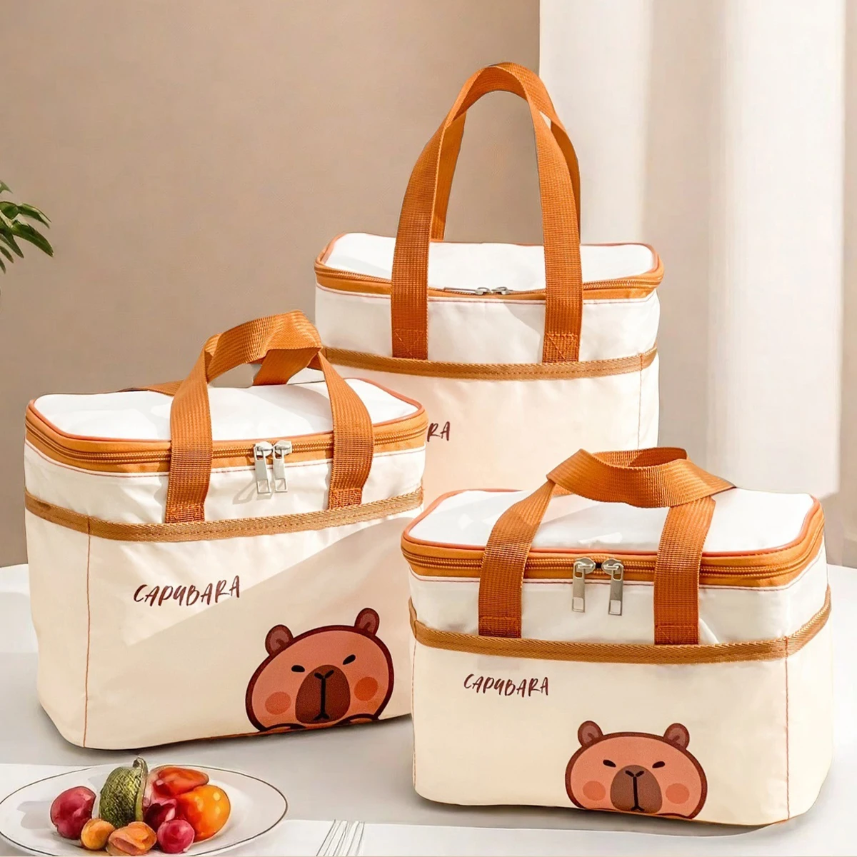Cute Capybara Insulated Lunch Bag For Student Kid Portable Large Capacity Waterproof Food Thermal Bag Reusable Picnic Cooler Bag thumbnail 2