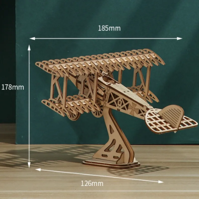 OUZEY 3D Wooden Puzzle Bi-Plane Classic Aircraft Model Kits DIY Wooden Blocks Assembly Toys Home Desk Decor Gift for Adults thumbnail 6