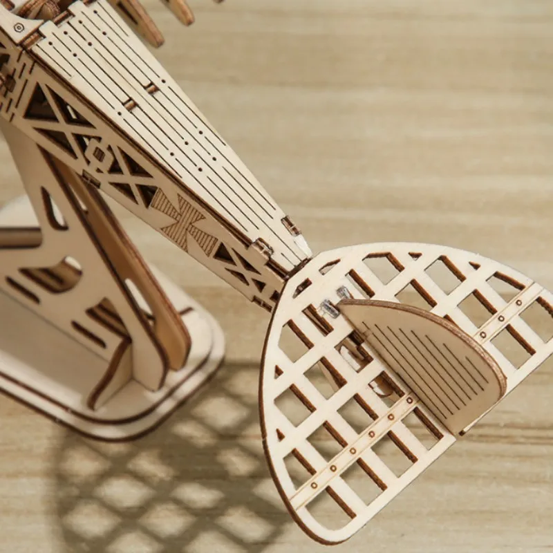 OUZEY 3D Wooden Puzzle Bi-Plane Classic Aircraft Model Kits DIY Wooden Blocks Assembly Toys Home Desk Decor Gift for Adults thumbnail 4