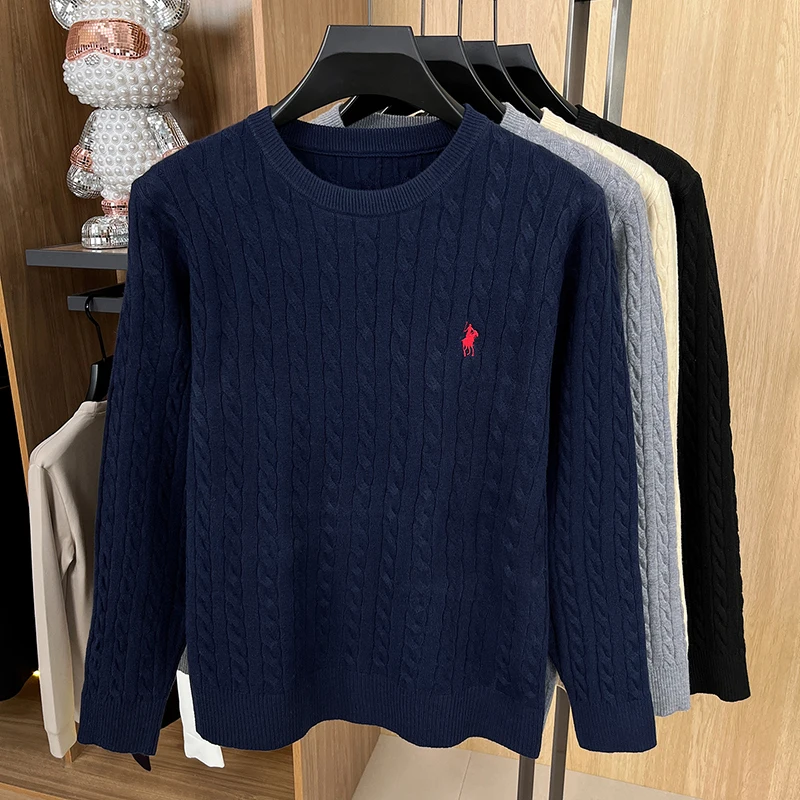 Luxury High-End Solid Color Long Sleeve Sweater Spring Autumn 2026 No.1 Sales Embroidered Fried Dough Twists Knitted thumbnail 3