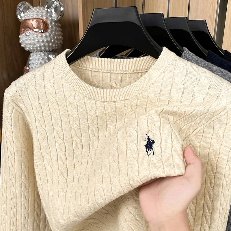 Luxury High-End Solid Color Long Sleeve Sweater Spring Autumn 2026 No.1 Sales Embroidered Fried Dough Twists Knitted thumbnail 4