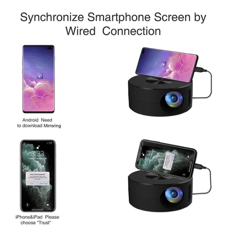YT200 LED Mini Projector Mobile Video Projection Home Theater Support 1080P USB Sync Screen Kids Smartphones thumbnail 6