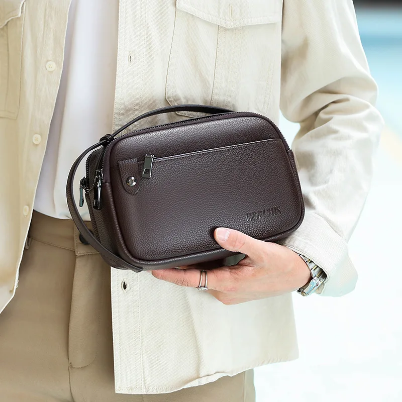 Hot Sale Of The Season New Large Capacity Soft PU Leather Men's Handbag Street Style Business Clutch Bag Anti-Theft Pure Colo... thumbnail 3