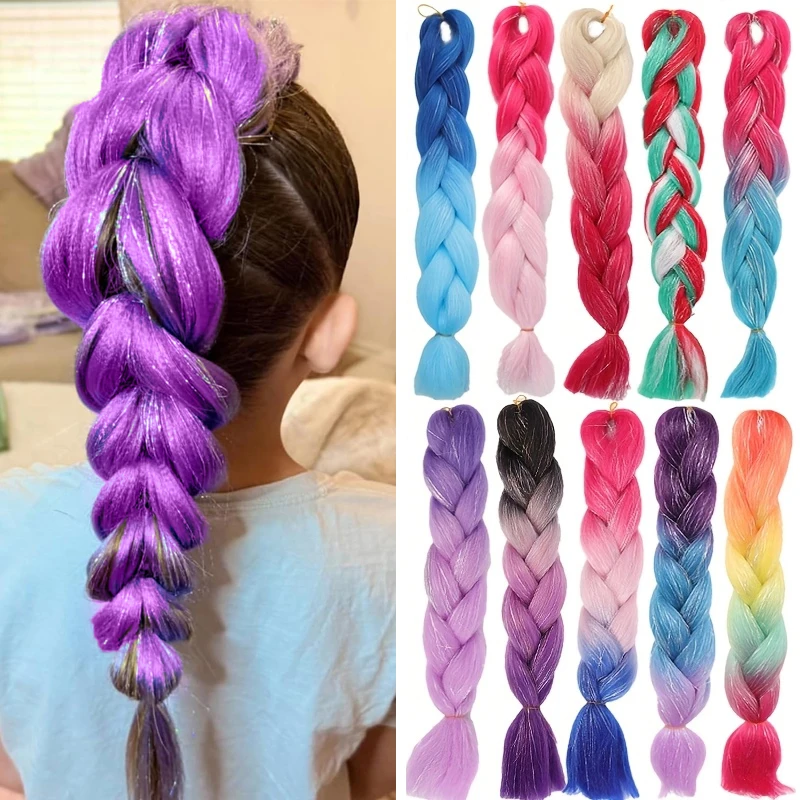 Synthetic Jumbo Braids with Tinsel Hair for Braiding Colored Shiny Hair Extensions Hairpiece for Kids&Women Christmas Party Use