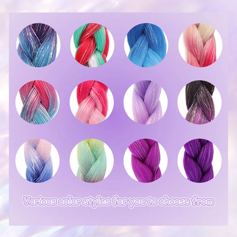 Synthetic Jumbo Braids with Tinsel Hair for Braiding Colored Shiny Hair Extensions Hairpiece for Kids&Women Christmas Party Use thumbnail 5