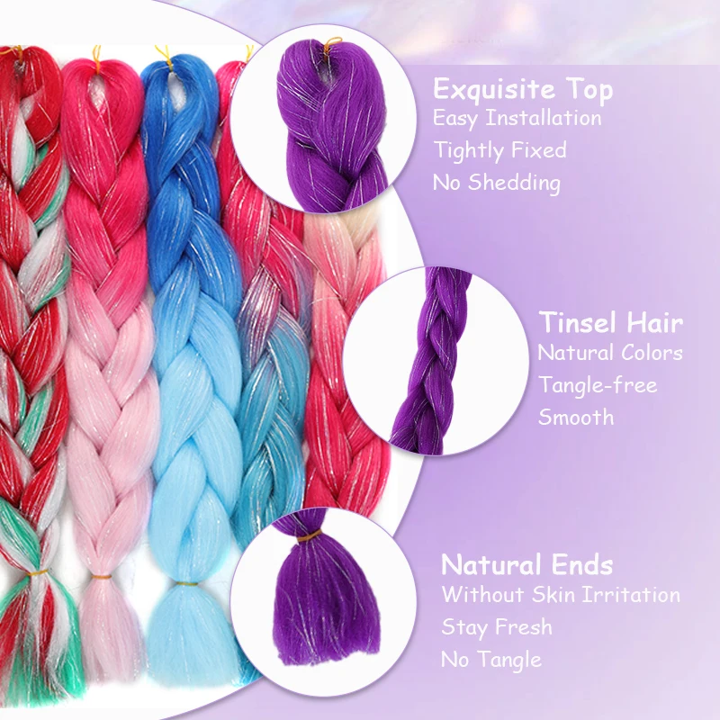 Synthetic Jumbo Braids with Tinsel Hair for Braiding Colored Shiny Hair Extensions Hairpiece for Kids&Women Christmas Party Use thumbnail 3