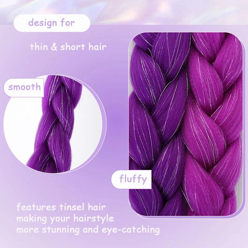 Synthetic Jumbo Braids with Tinsel Hair for Braiding Colored Shiny Hair Extensions Hairpiece for Kids&Women Christmas Party Use thumbnail 4