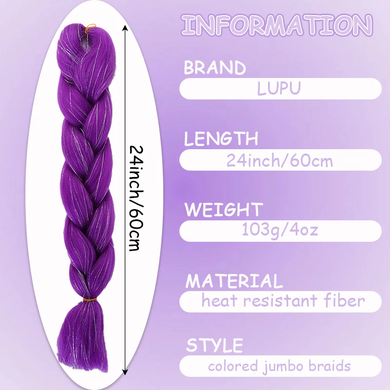 Synthetic Jumbo Braids with Tinsel Hair for Braiding Colored Shiny Hair Extensions Hairpiece for Kids&Women Christmas Party Use thumbnail 2