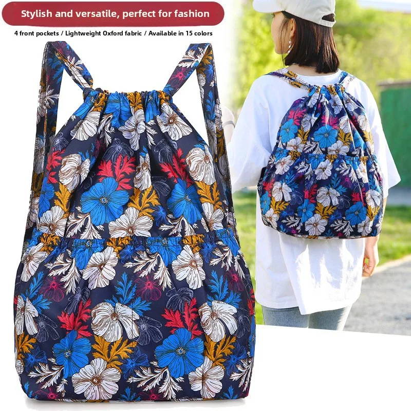 Large Capacity Drawstring Sports Travel Backpack Women's Printed Double Shoulder Nylon Bag Urban Simple Style Summer Fashion thumbnail 2