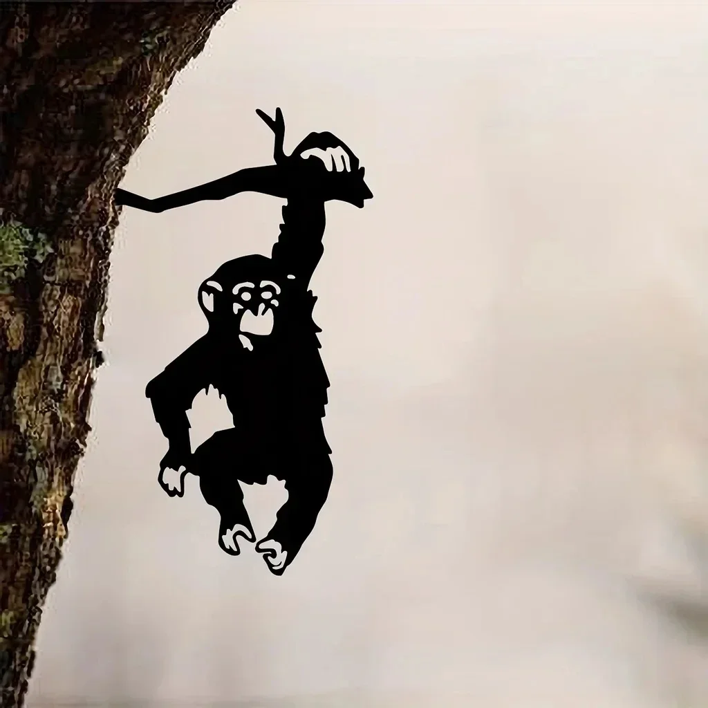 1PC Monkey Hanging On The Branch Garden Stake, Yard Art Decor, Silhouette Metal Wall Art Home Garden Patio Outdoor Statue thumbnail 4