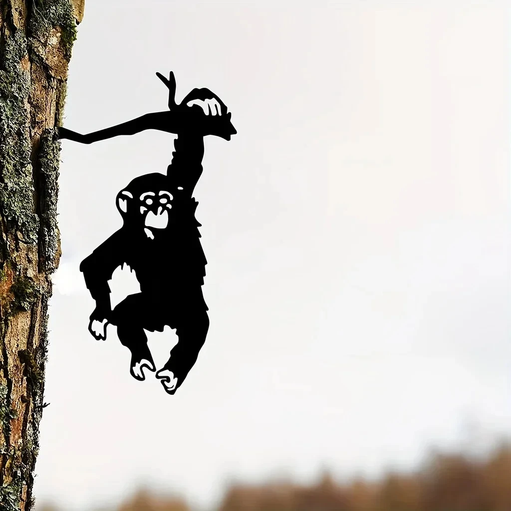 1PC Monkey Hanging On The Branch Garden Stake, Yard Art Decor, Silhouette Metal Wall Art Home Garden Patio Outdoor Statue thumbnail 5