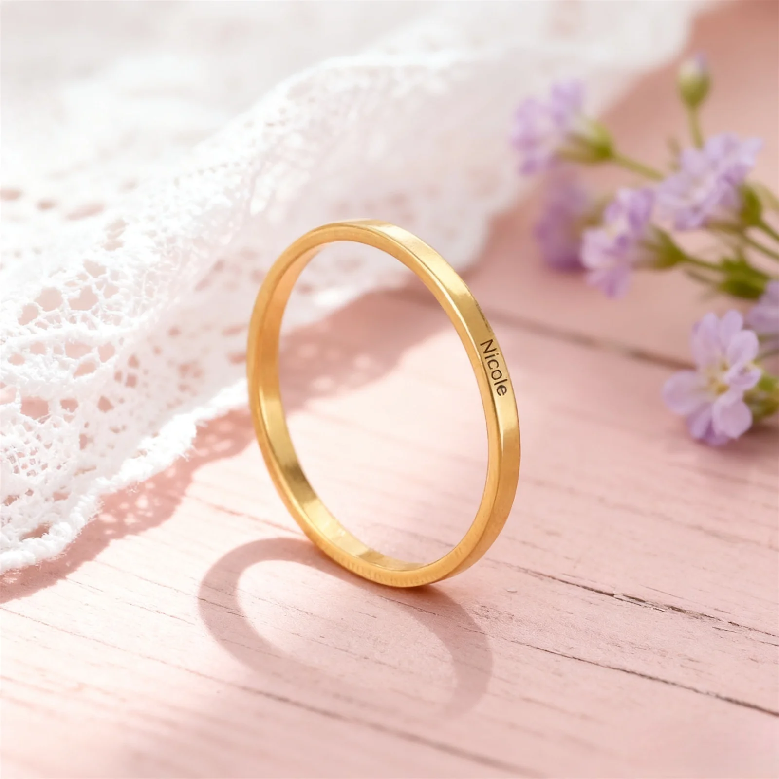 Customized Name Date Couple Ring Stainless Steel 3MM Wide Plain Ring Inspirational Words Ring Jewelry Gift Valentine's Day Gift thumbnail 4