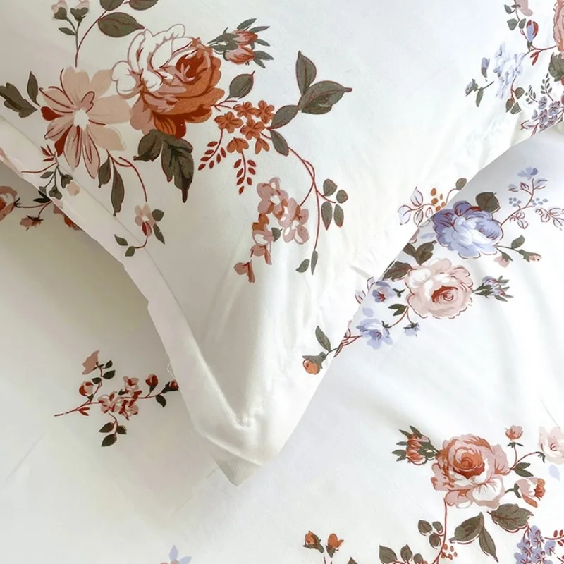 3PC White Floral Printed Bed Sheet Set with Pillowcases, Vintage Rose Flower Bedding Set for Bedroom, Elegant Home Decor thumbnail 6