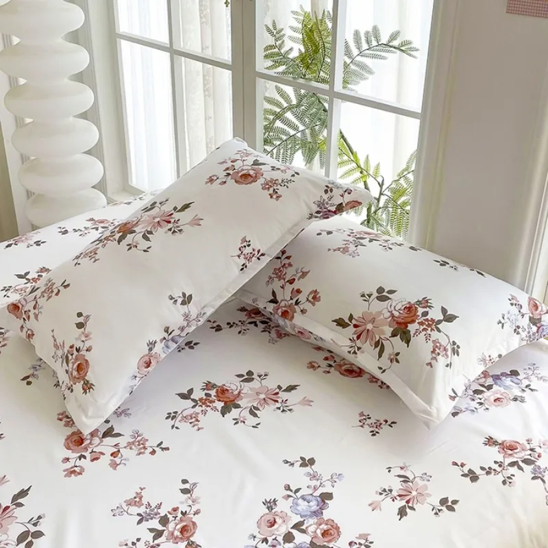 3PC White Floral Printed Bed Sheet Set with Pillowcases, Vintage Rose Flower Bedding Set for Bedroom, Elegant Home Decor thumbnail 5