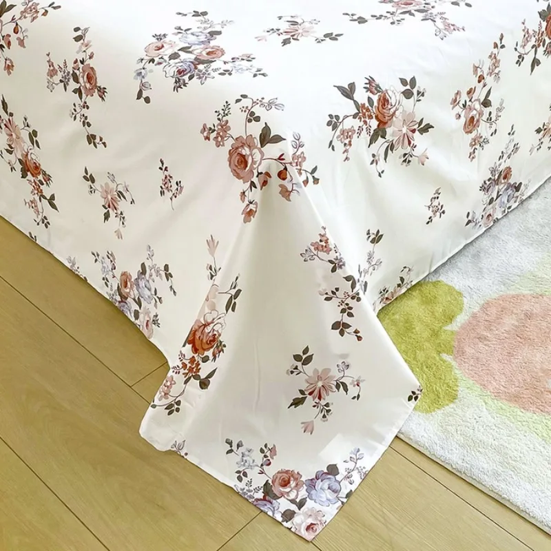 3PC White Floral Printed Bed Sheet Set with Pillowcases, Vintage Rose Flower Bedding Set for Bedroom, Elegant Home Decor thumbnail 2