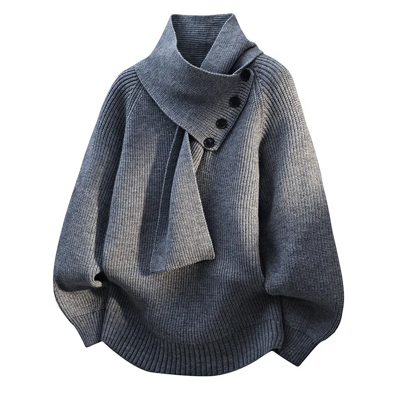New Fashion Design Men Scarf Collar Pullover Sweaters Men Spring Autumn Outwear Loose Csual Knitted Sweaters Size 4XL