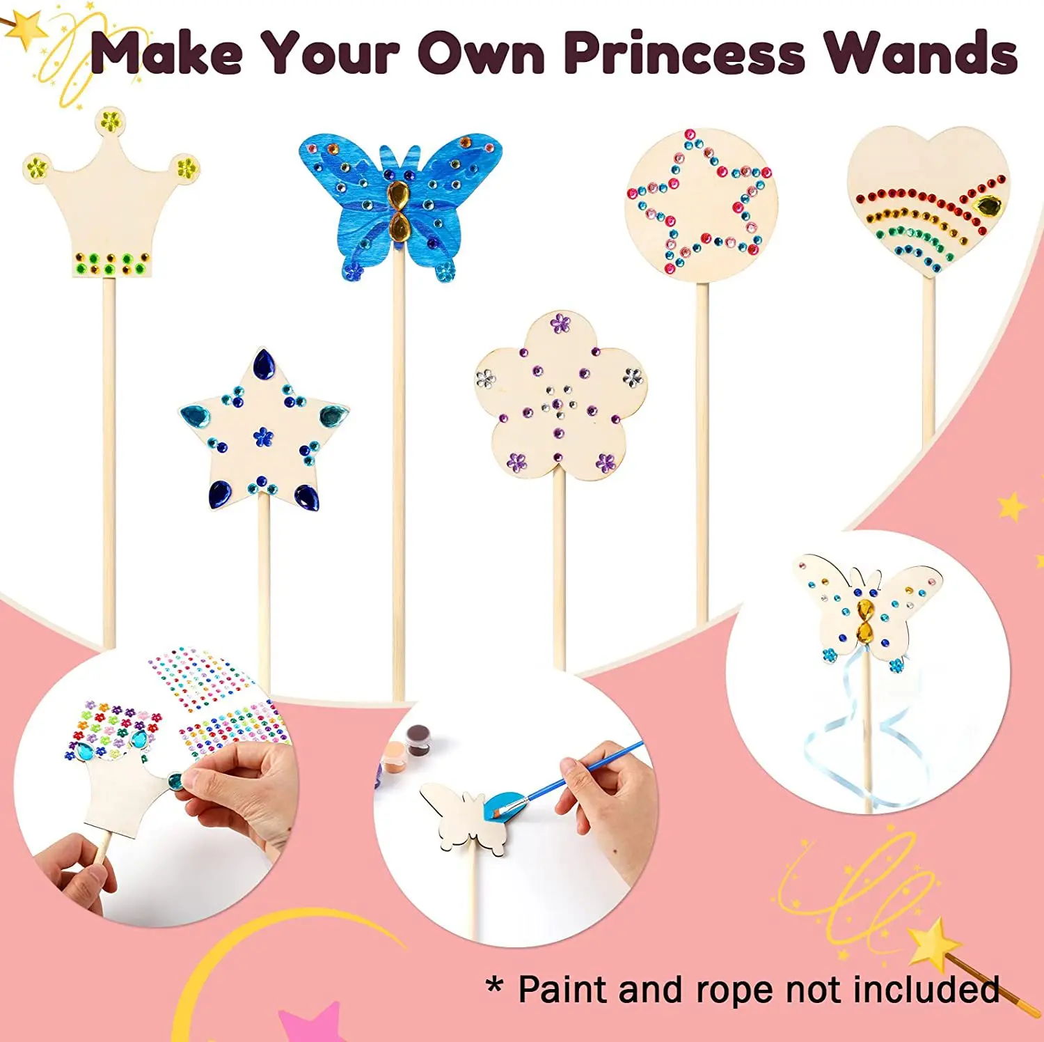 6/12Pcs DIY Wooden Princess Wands Craft Kit Unfinished Wooden Wands for Painting Fun Party Supplies for Birthday Parties Gift thumbnail 3