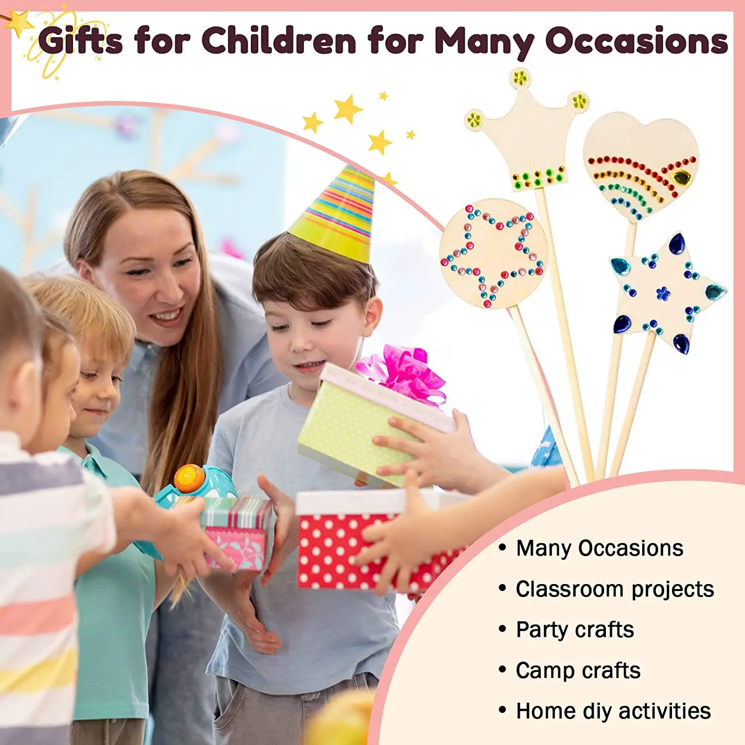 6/12Pcs DIY Wooden Princess Wands Craft Kit Unfinished Wooden Wands for Painting Fun Party Supplies for Birthday Parties Gift thumbnail 4