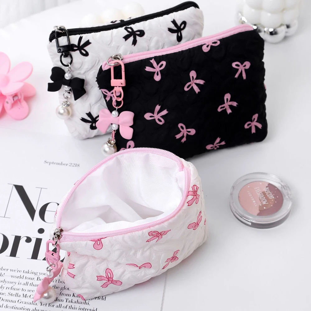 Fashion Simple Bow Pendant Wallet Cute Large Capacity Storage Lipstick Storage Makeup Bag Coin Wallet Women Girls Birthday Gifts thumbnail 2