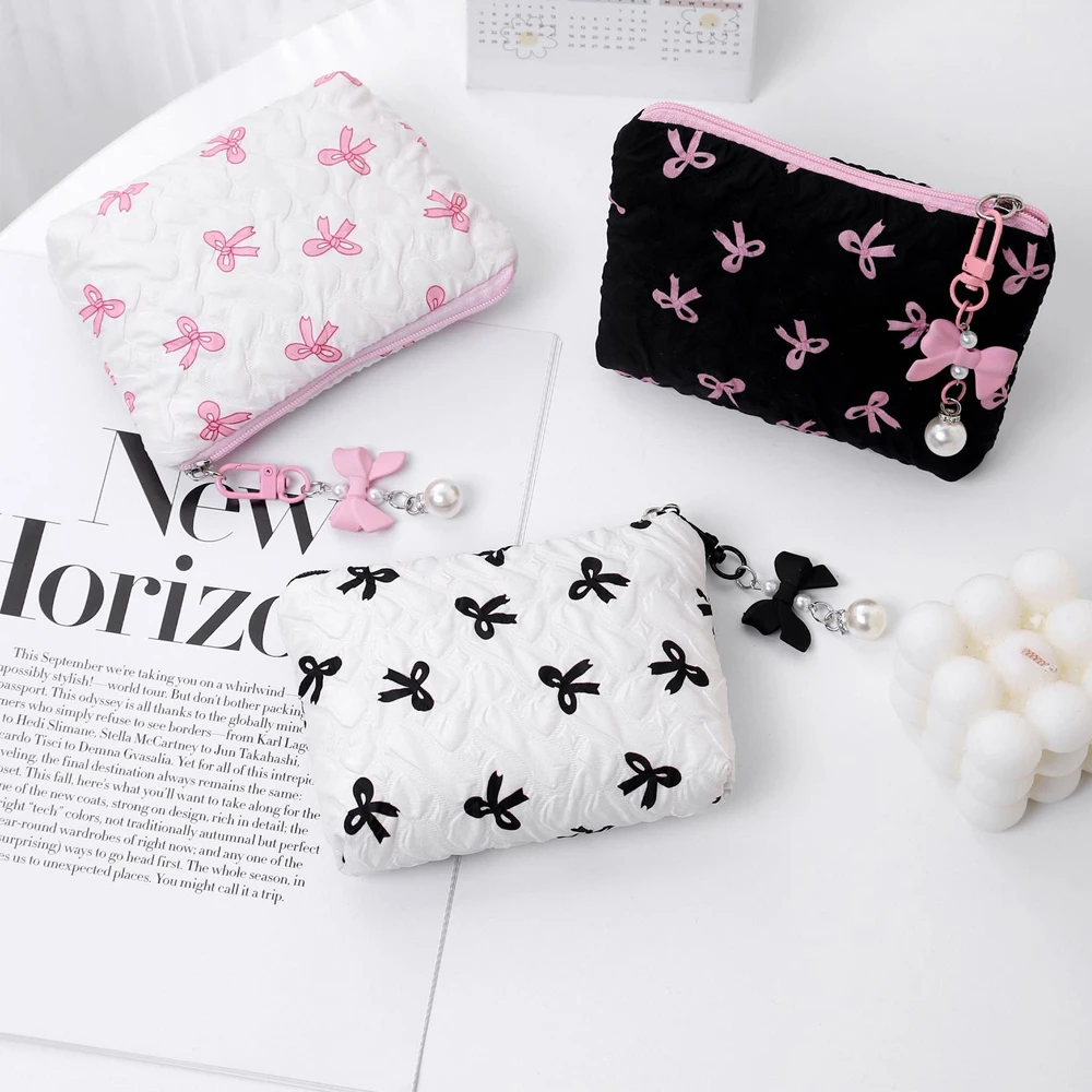 Fashion Simple Bow Pendant Wallet Cute Large Capacity Storage Lipstick Storage Makeup Bag Coin Wallet Women Girls Birthday Gifts thumbnail 3