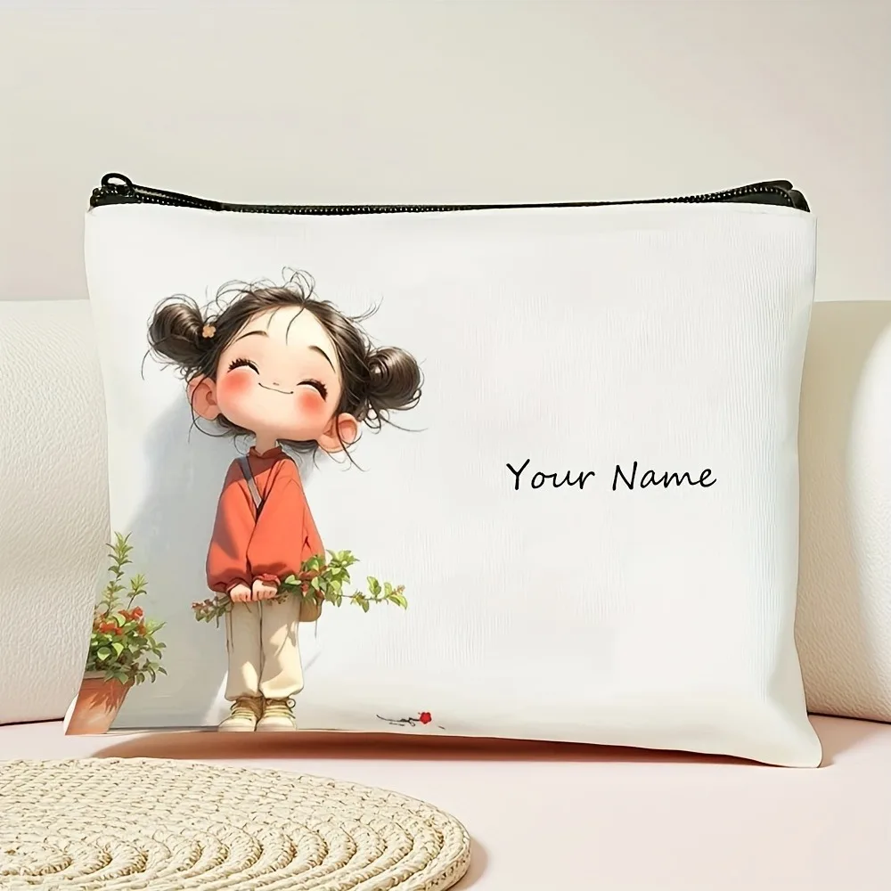 Chic Custom Name Unique Vintage Cute Floral Makeup Bags for Girls Cosmetic Pouch Toiletry Bag Pencil Case Travel Storage Handbag thumbnail 3