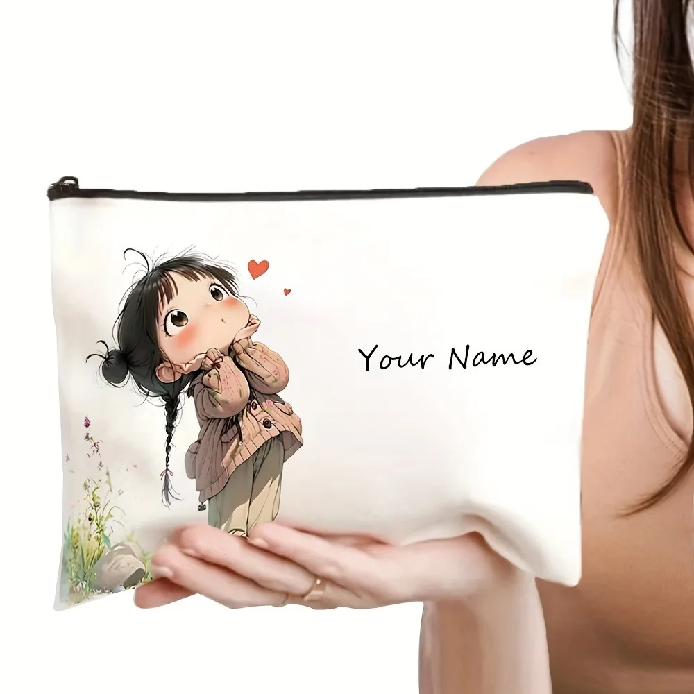 Chic Custom Name Unique Vintage Cute Floral Makeup Bags for Girls Cosmetic Pouch Toiletry Bag Pencil Case Travel Storage Handbag thumbnail 4