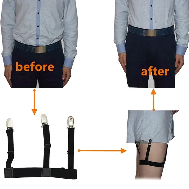 2PCS Men Shirt Stay Belt With Non-slip Locking Clips Gentleman Leg Thigh Suspender Garters Strap Elastic UniformShirt Braces thumbnail 3