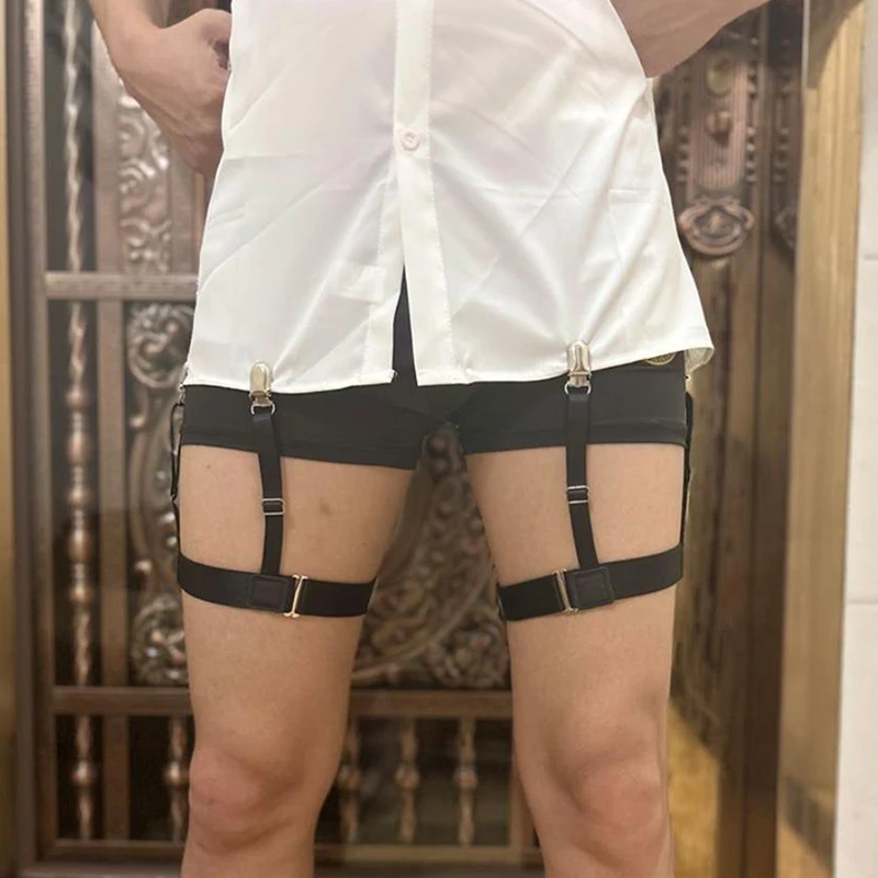 2PCS Men Shirt Stay Belt With Non-slip Locking Clips Gentleman Leg Thigh Suspender Garters Strap Elastic UniformShirt Braces thumbnail 2