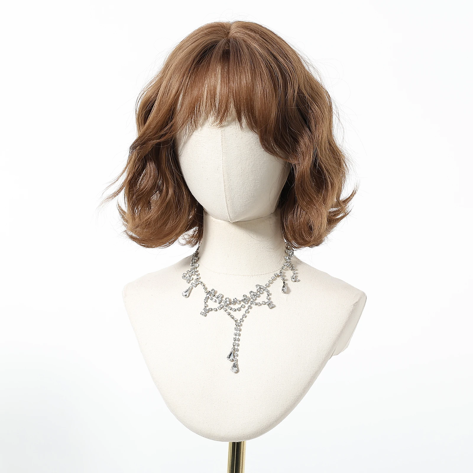Honey Brown Synthetic Wigs Short Wavy Wig For Women Cosplay Party Daily Natural Fake Hair With Bangs Lolita Wig Heat Resistant thumbnail 3