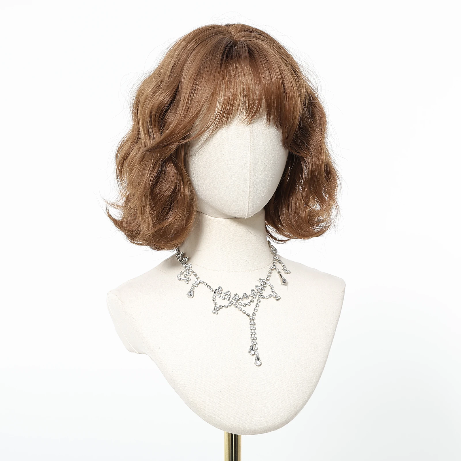 Honey Brown Synthetic Wigs Short Wavy Wig For Women Cosplay Party Daily Natural Fake Hair With Bangs Lolita Wig Heat Resistant thumbnail 4