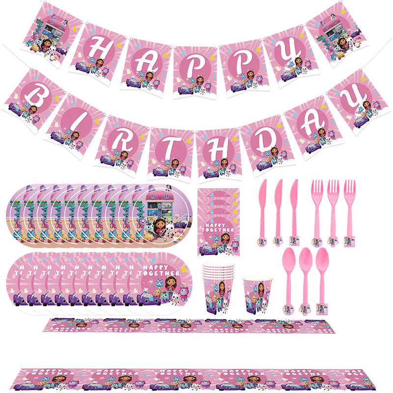 Gabby Dollhouse Birthday Decoration  Balloons Disposable Tableware Cups Plate Napkin Kit Decor Girls Favors Birthday Supplies thumbnail 2