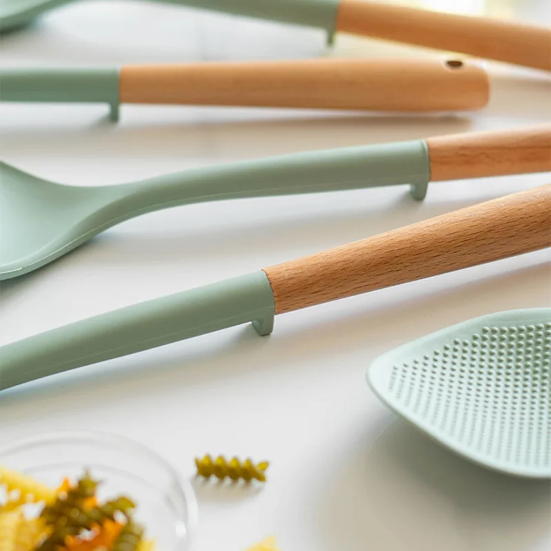 Kitchen Chinese Style Silicone Wood Handle Spatula, Heat-resistant Silicone Cooking Spatula, Spoon, Kitchenware thumbnail 4