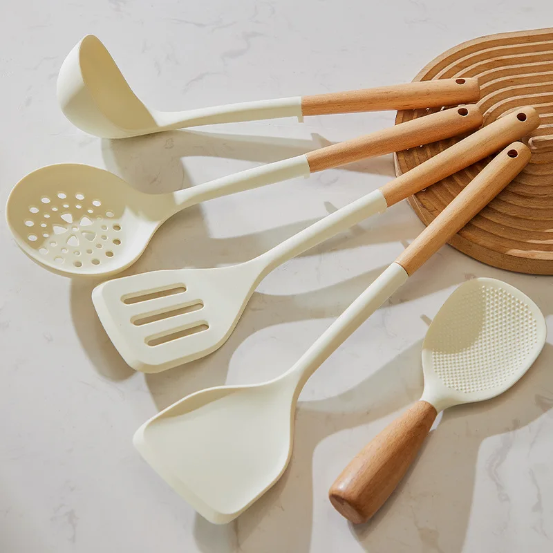 Kitchen Chinese Style Silicone Wood Handle Spatula, Heat-resistant Silicone Cooking Spatula, Spoon, Kitchenware thumbnail 6