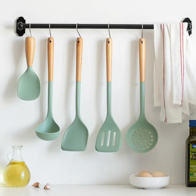 Kitchen Chinese Style Silicone Wood Handle Spatula, Heat-resistant Silicone Cooking Spatula, Spoon, Kitchenware thumbnail 5